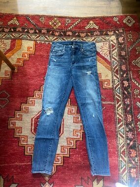 MOTHER Dark Blue Distressed Skinny Jeans